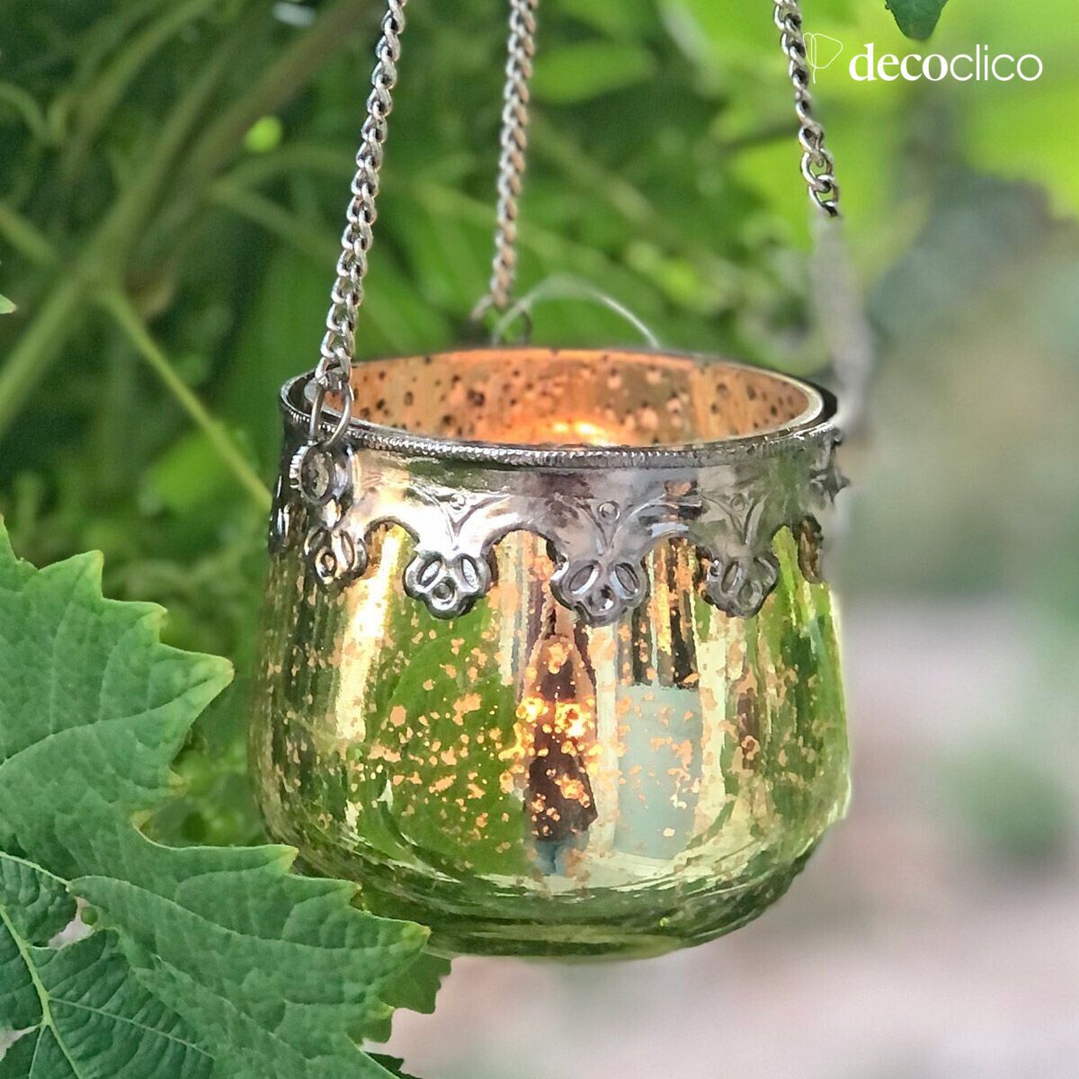 Set di 3 portacandele indiani in vetro al mercurio da appendere