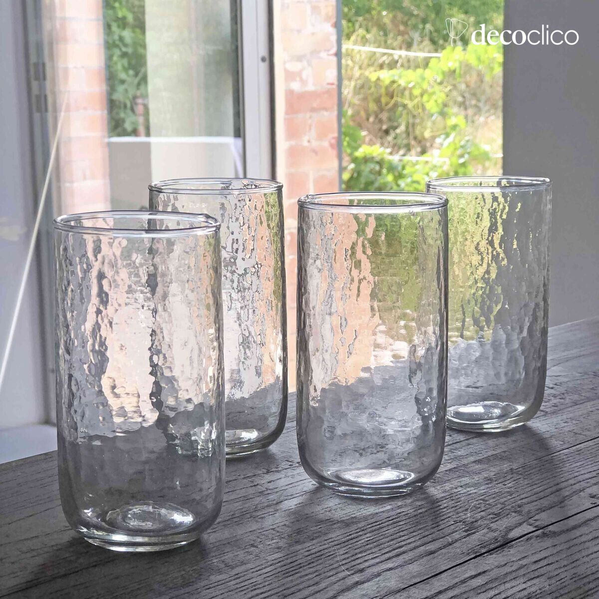 Set di 4 bicchieri alti in vetro martellato