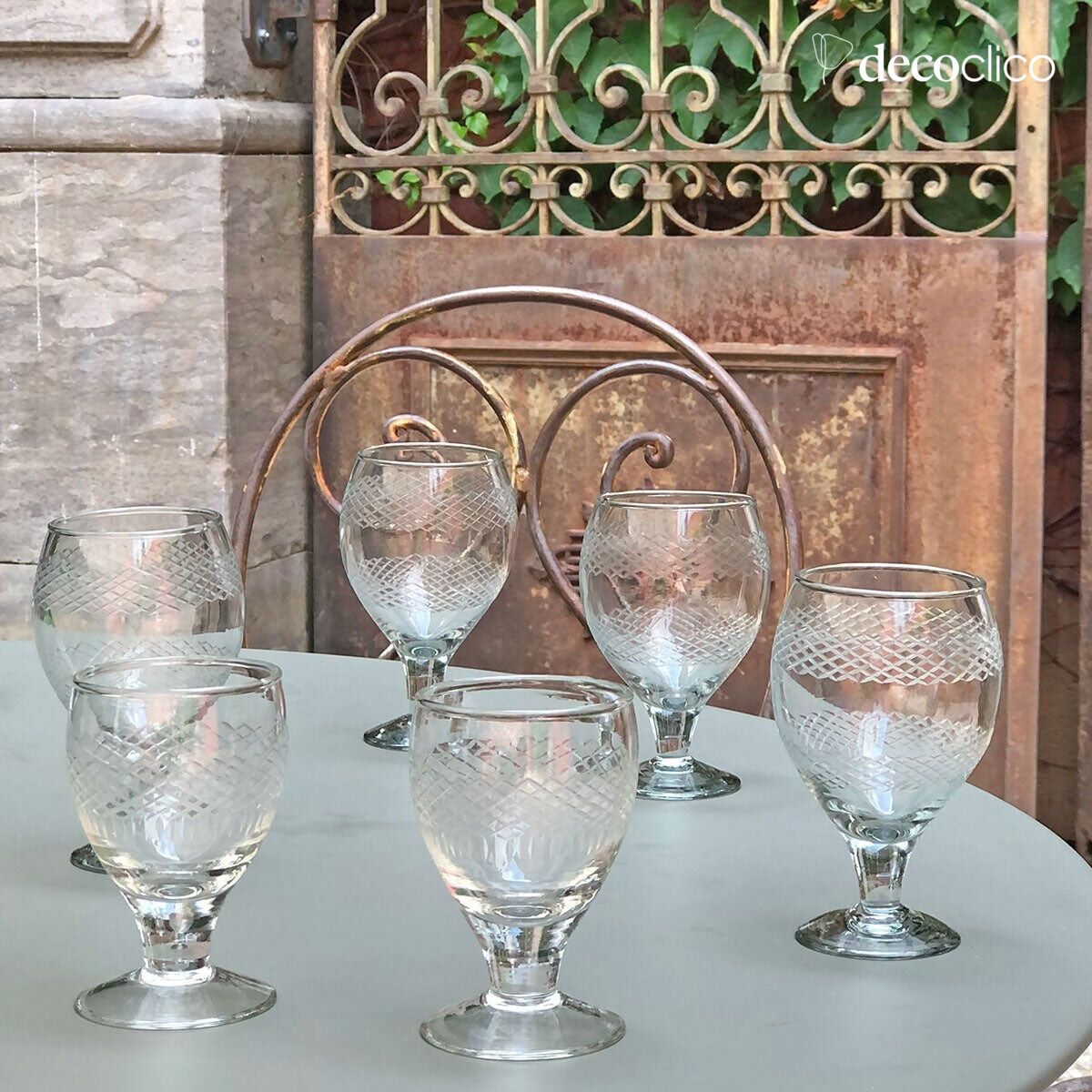 Set di 4 bicchieri da acqua in vetro inciso pallone