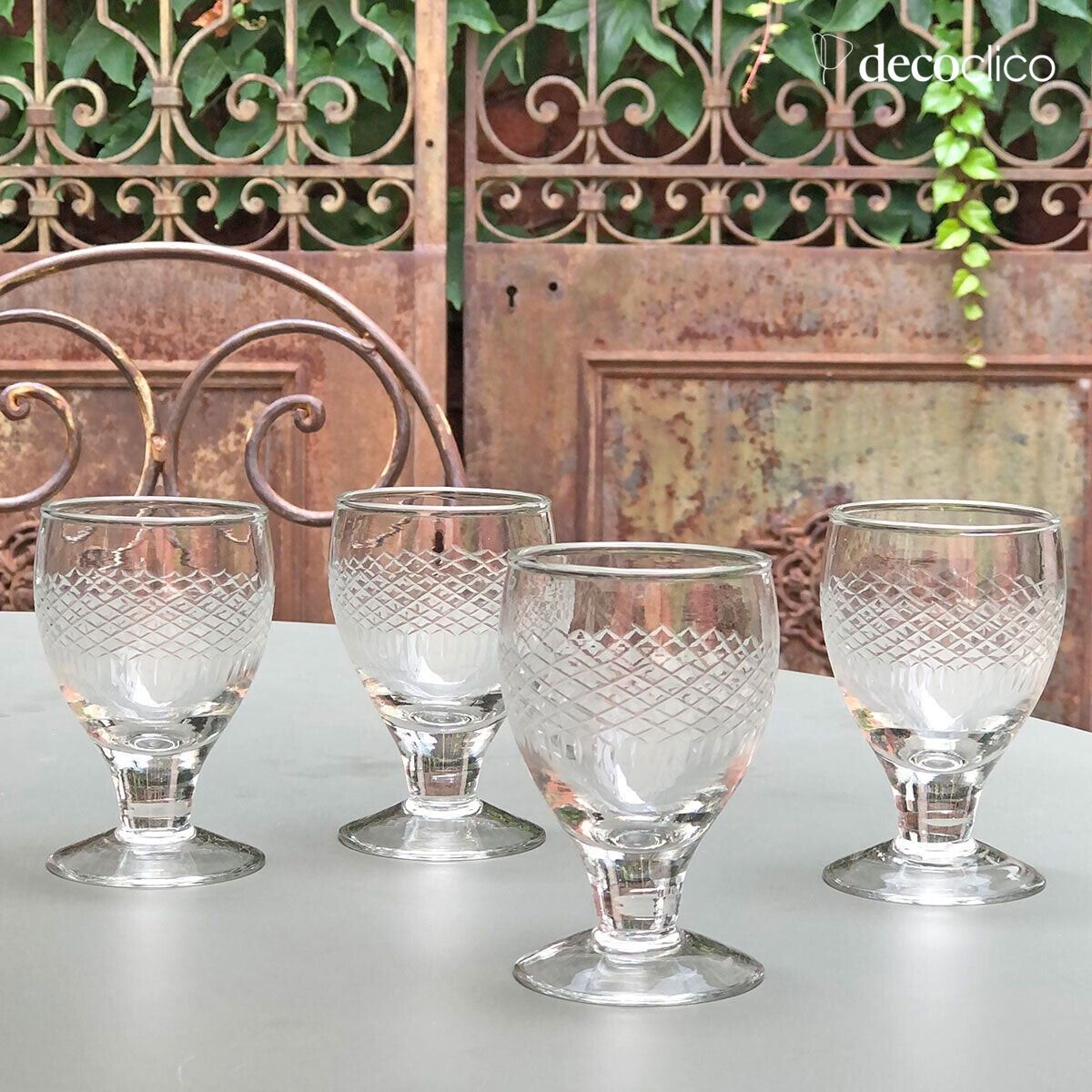 Set di 4 bicchieri da acqua in vetro inciso pallone