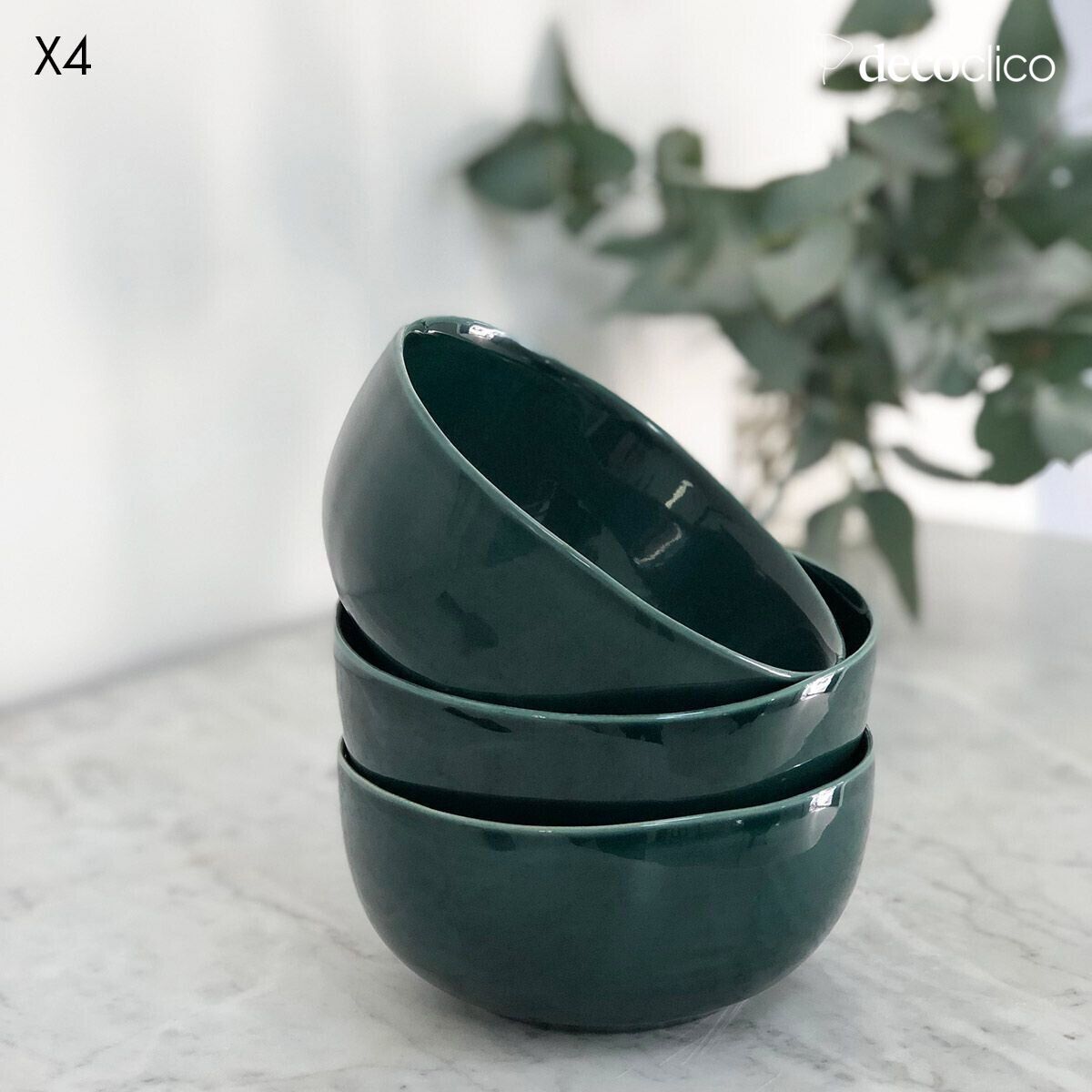 Set di 4 ciotole in ceramica verde inglese Lagune