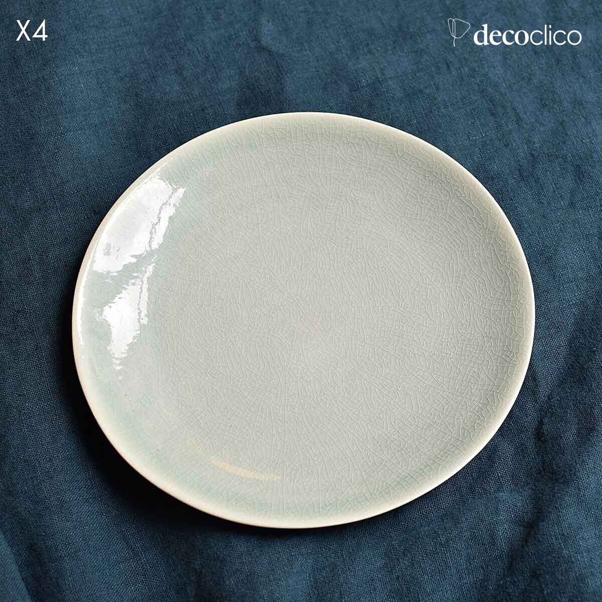 Set di 4 piatti da dessert in ceramica verde acqua craquelé  Frost