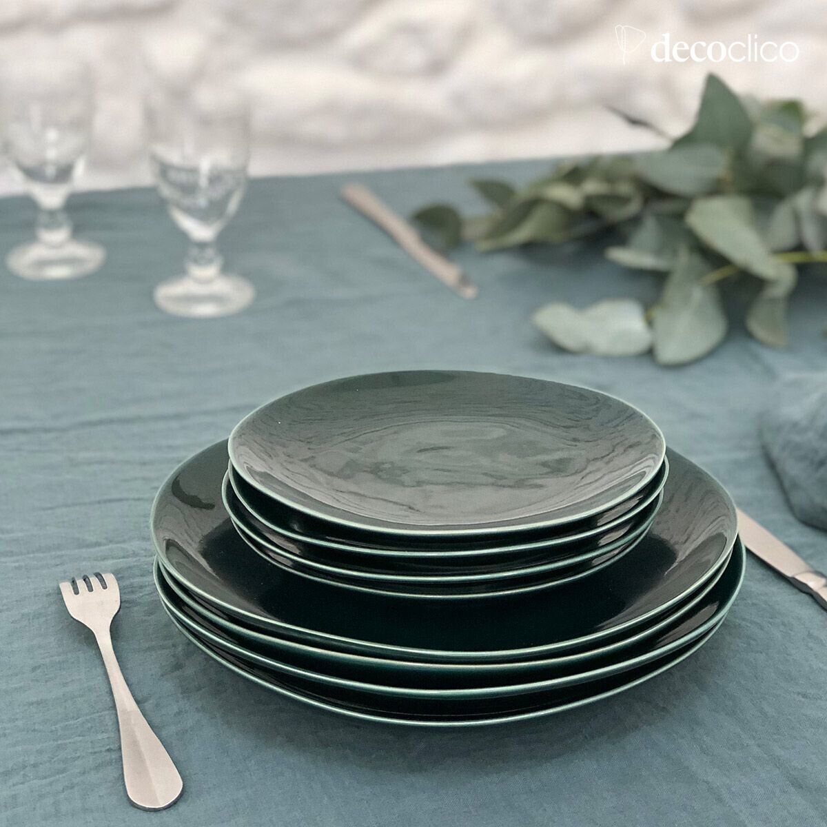 Set di 4 piatti da dessert in ceramica verde inglese  Lagune