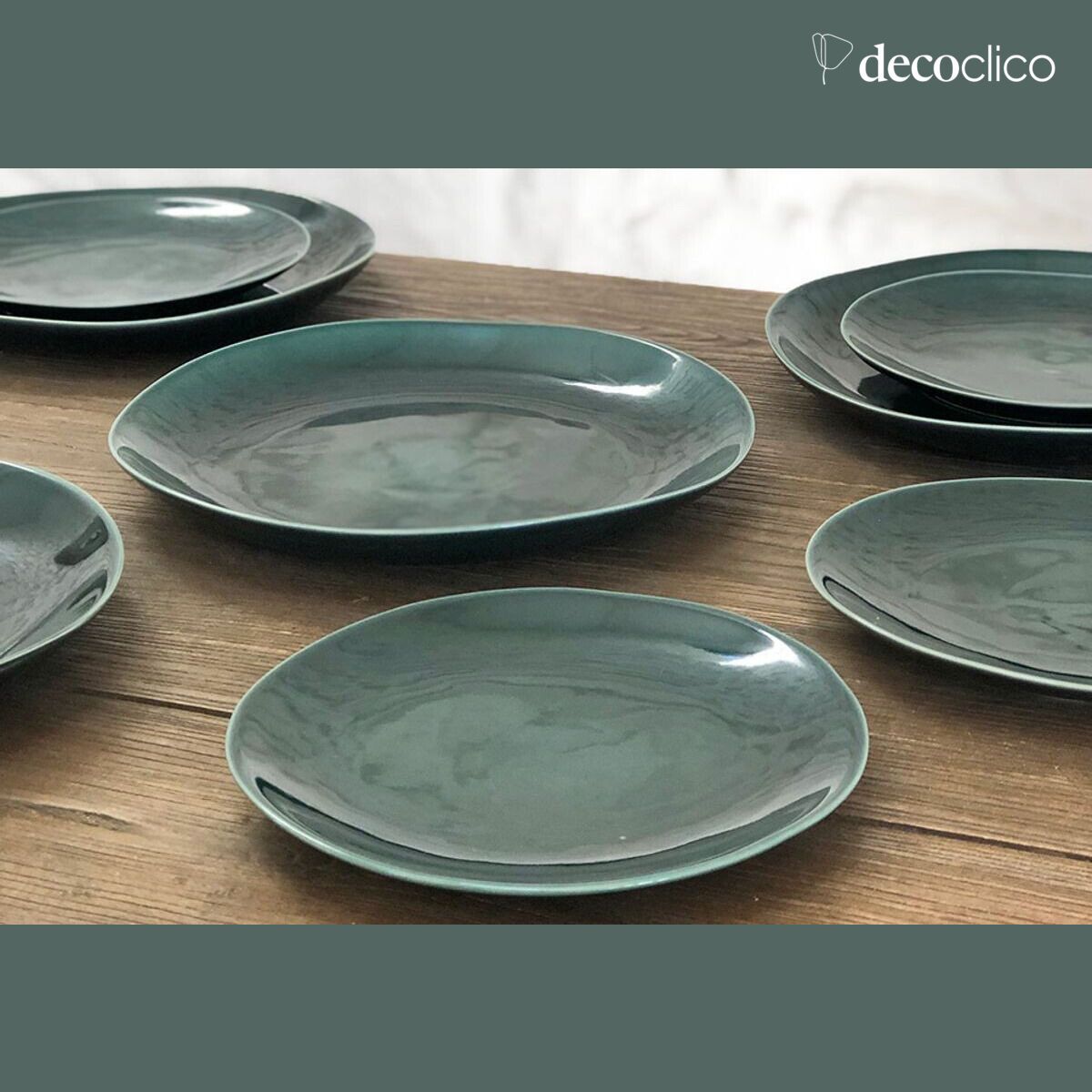 Set di 4 piatti piani in ceramica verde inglese  Lagune