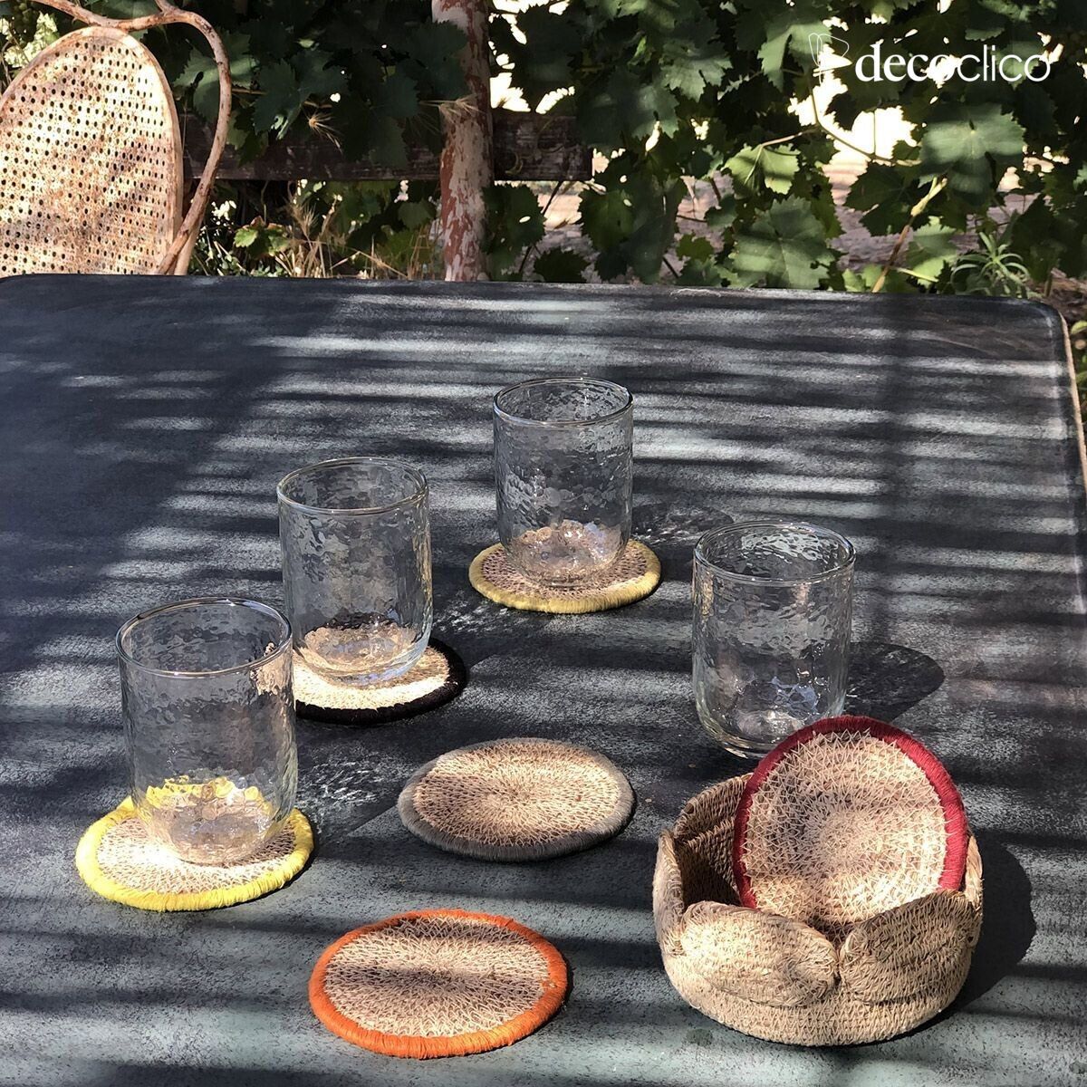 Set di 6 sottobicchieri in canna marina e bordi colorati Bayadère