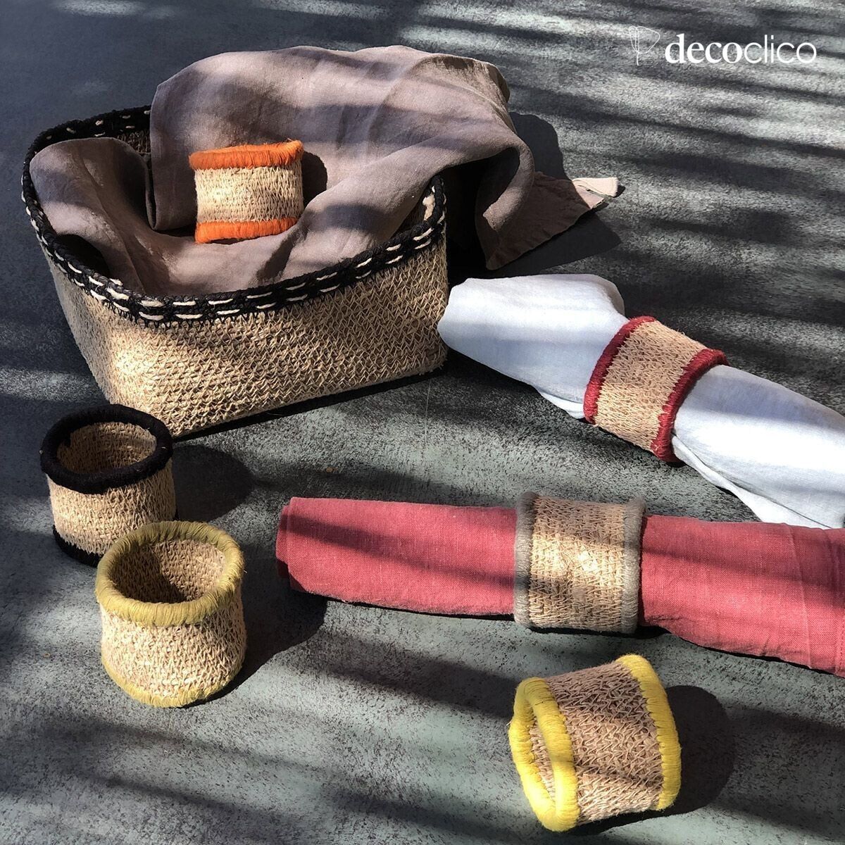 Set di 6 tovaglioli rotondi in canna marina con bordi colorati Bayadère