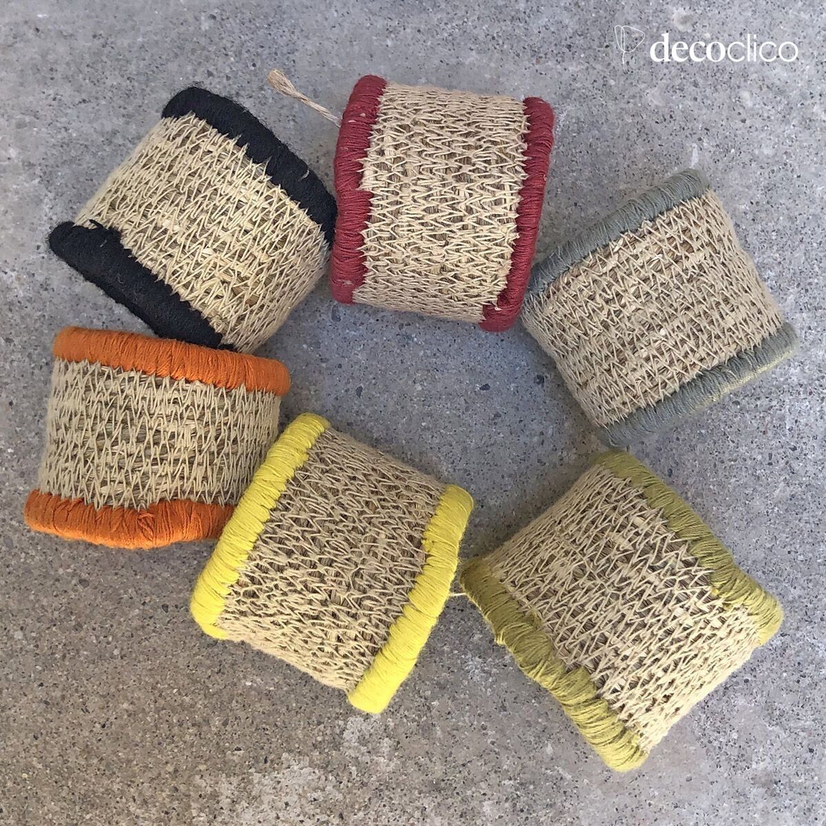 Set di 6 tovaglioli rotondi in canna marina con bordi colorati Bayadère