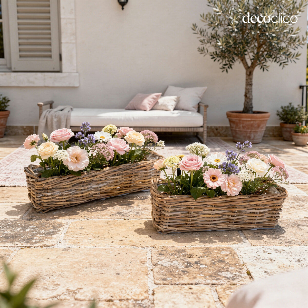 Set mit 2 Rattan-Blumenkästen