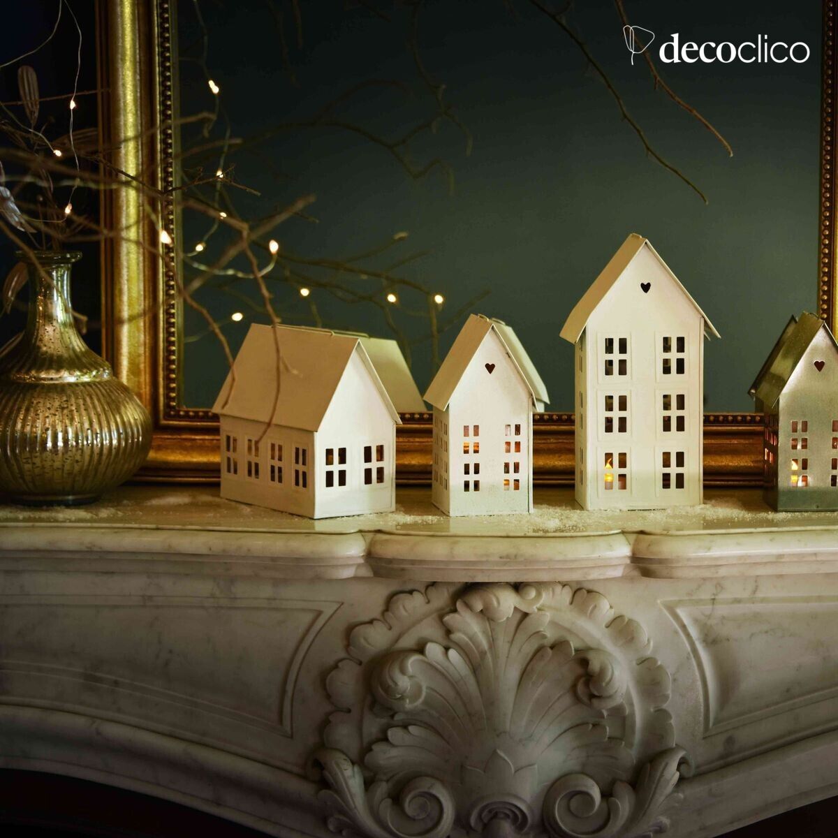 Set mit 3 Windlichtern aus mattweißem Metall