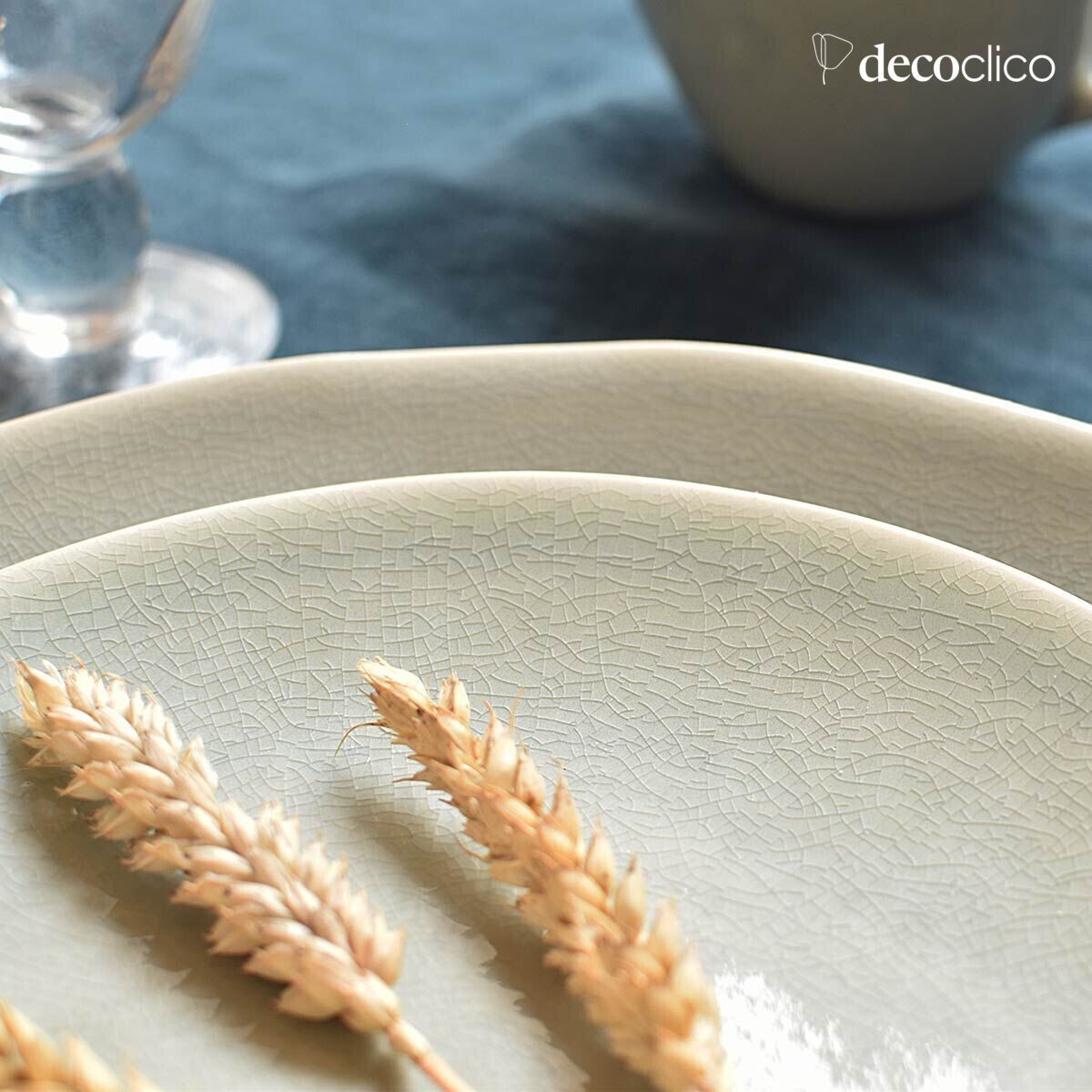 Set mit 4 Desserttellern aus Keramik in Wassergrün mit Craquelé-Muster  Frost