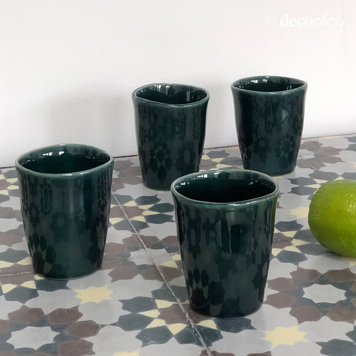 Set mit 4 Espressotassen aus Keramik in Englischgrün Lagune