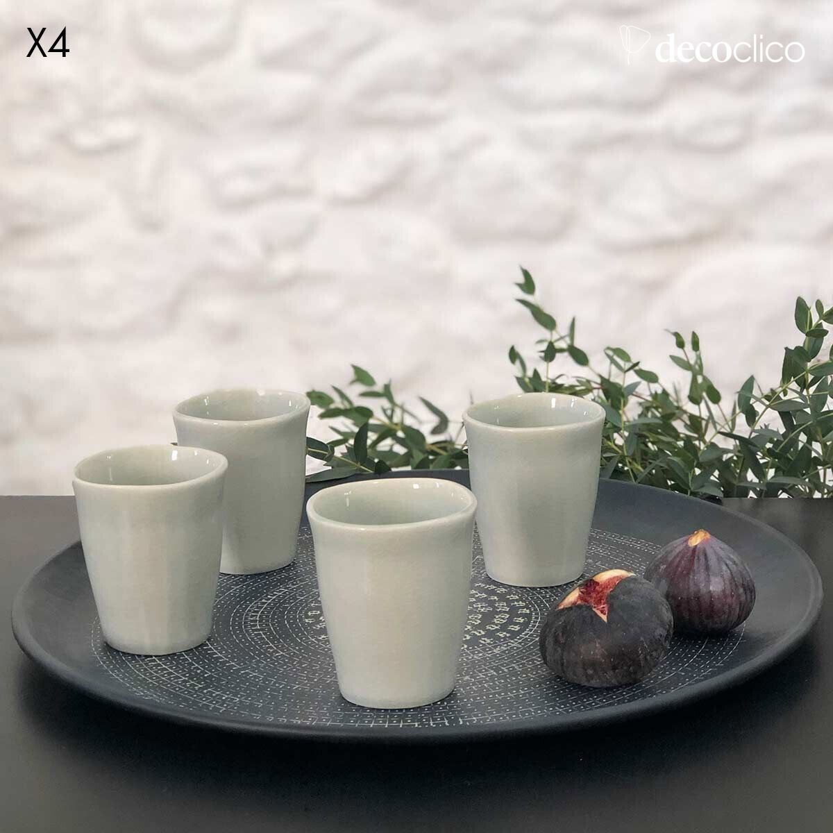 Set mit 4 Espressotassen aus Keramik in Wassergrün mit Craquelé-Muster Frost