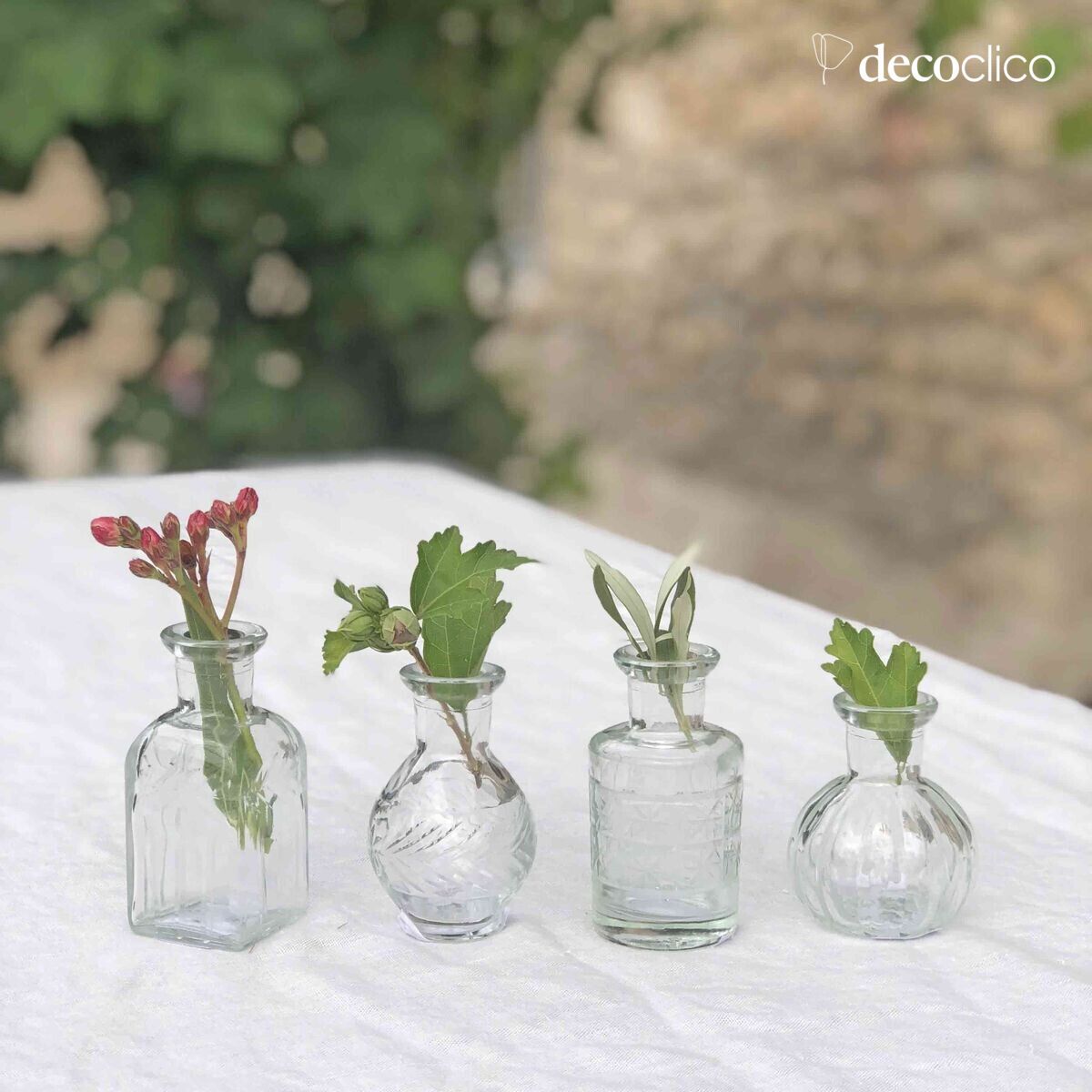 Set mit 4 Glas-Soliforen aus transparentem, graviertem Glas Castille