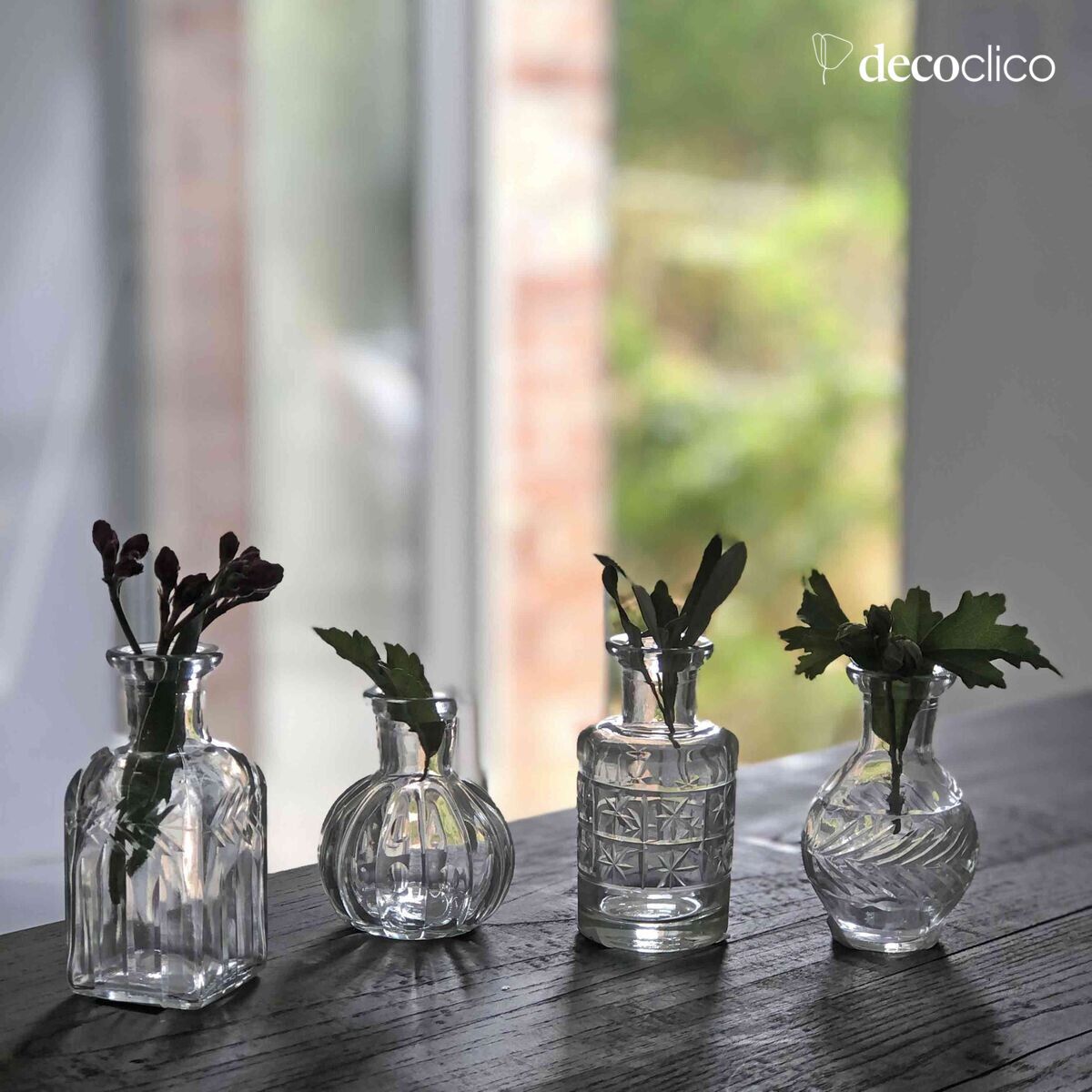 Set mit 4 Glas-Soliforen aus transparentem, graviertem Glas Castille