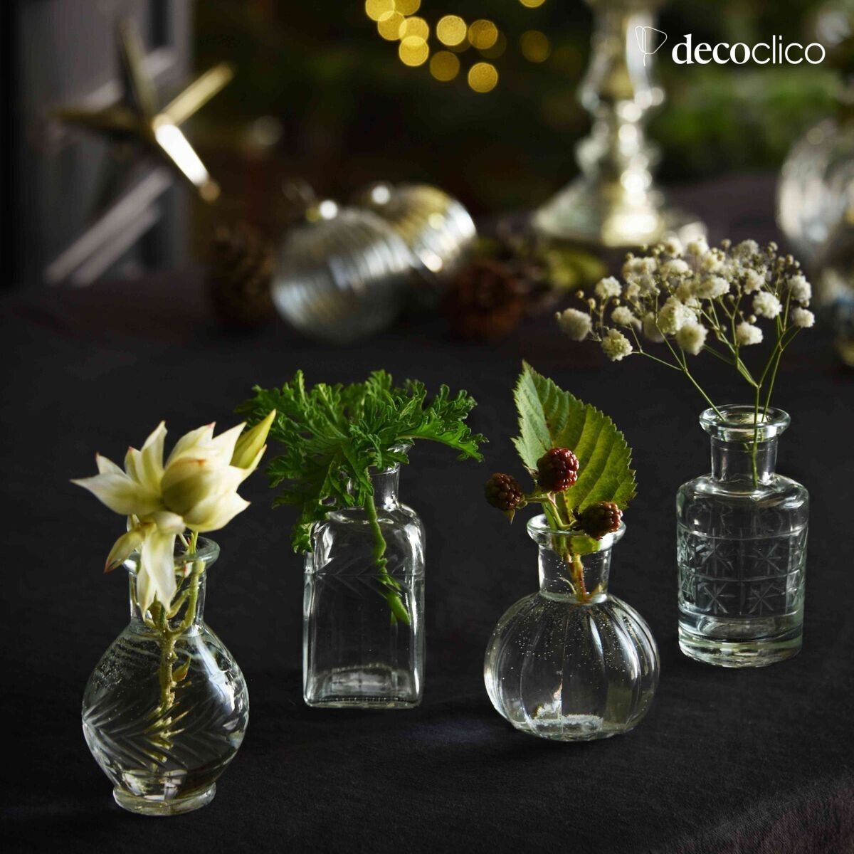 Set mit 4 Glas-Soliforen aus transparentem, graviertem Glas Castille