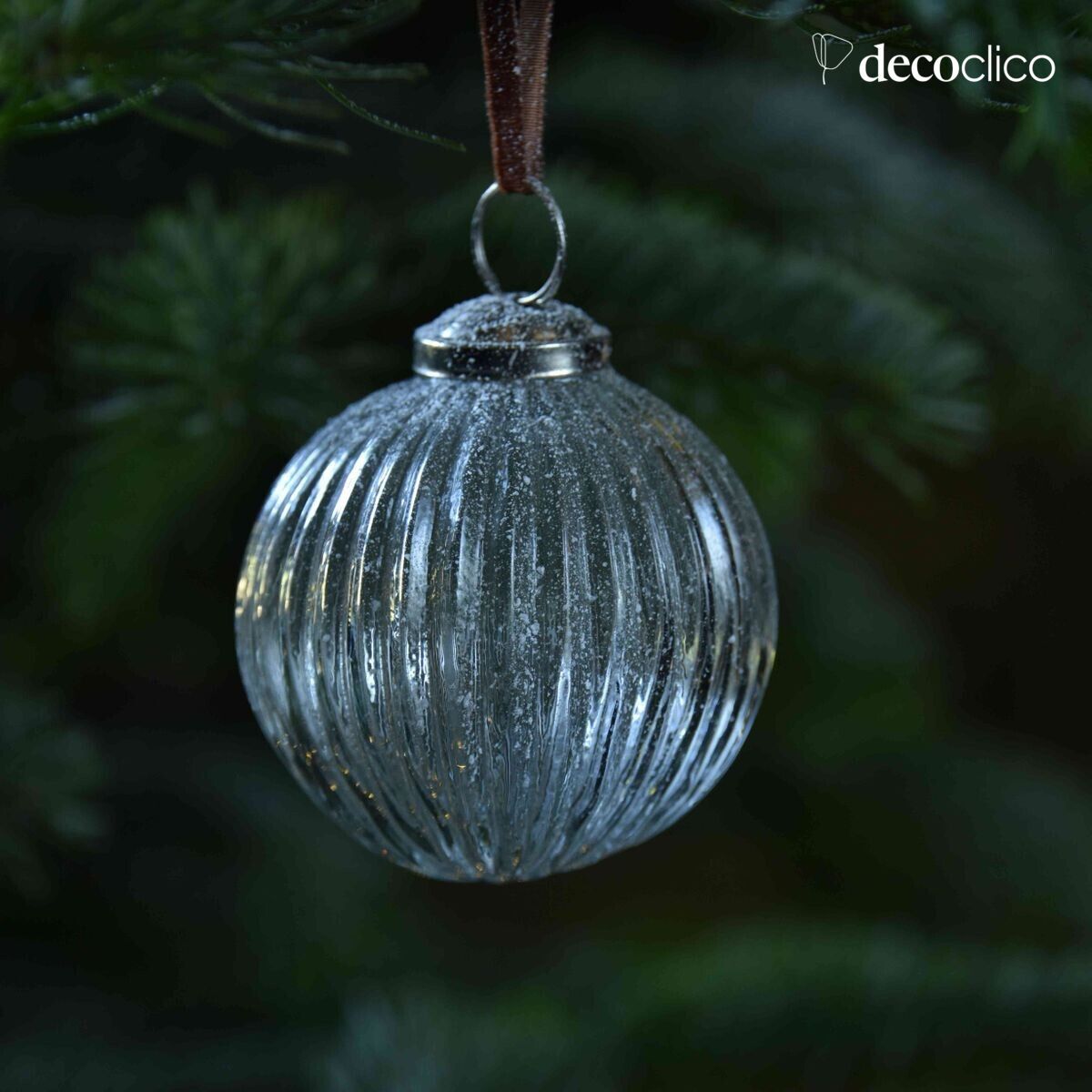 Set mit 4 Weihnachtskugeln aus Klarglas mit Samtband