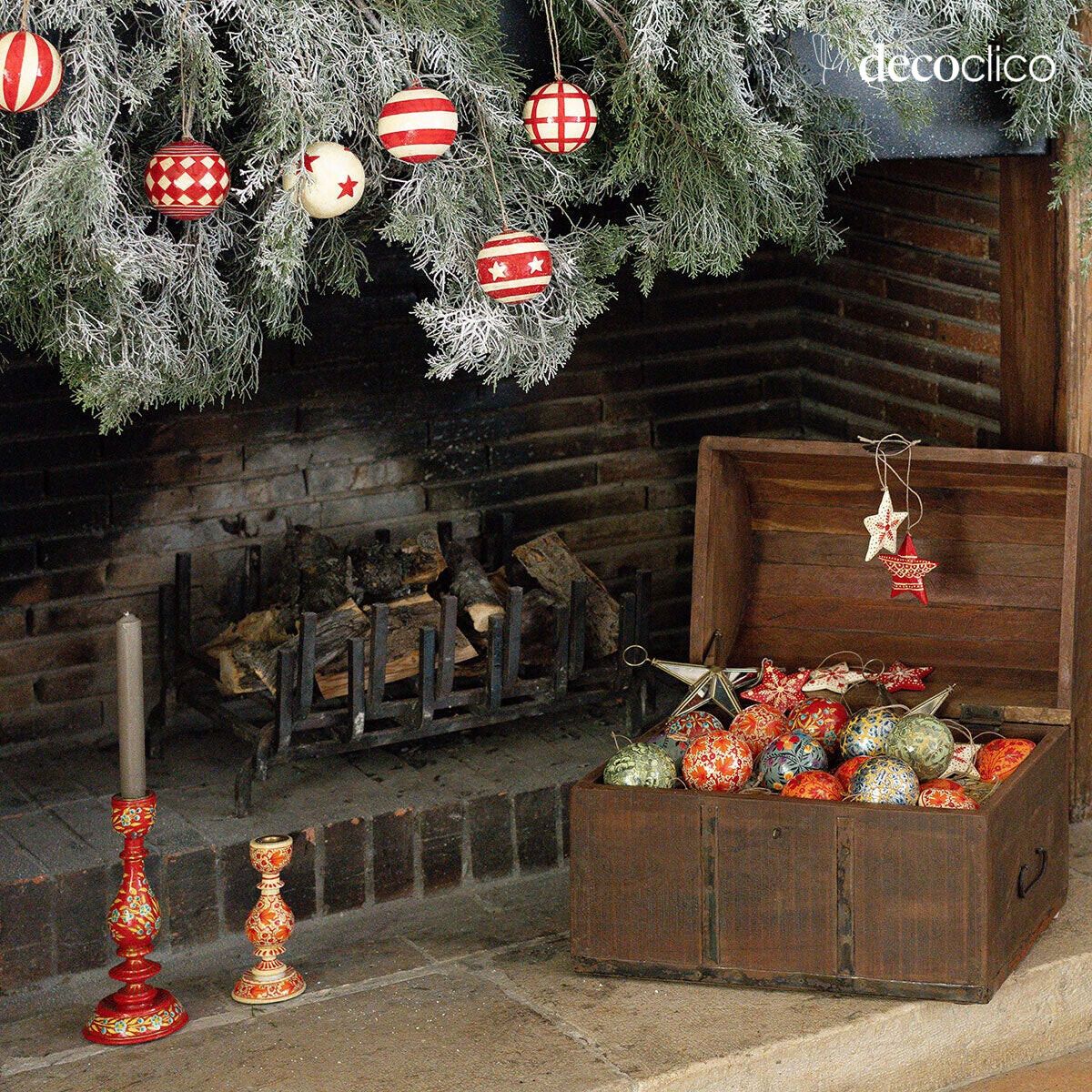 Set mit 6 Weihnachtskugeln aus Pappmaché mit Motiv Cirque