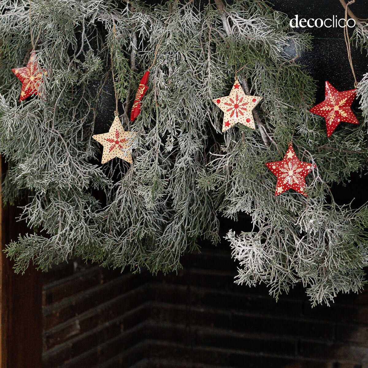 Set mit 6 Weihnachtssternen aus Pappmaché zum Aufhängen Motiv Flocon