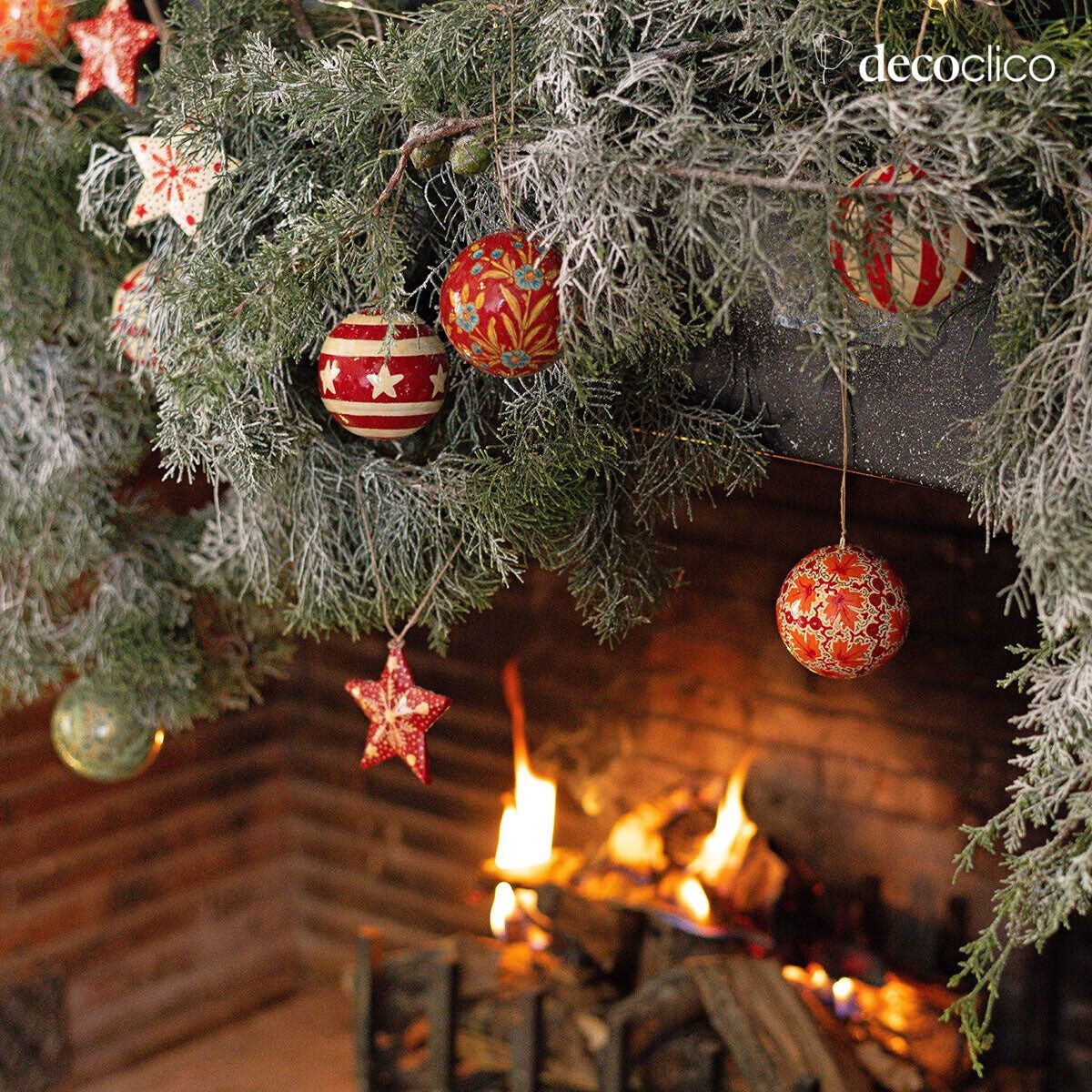 Set mit 6 Weihnachtssternen aus Pappmaché zum Aufhängen Motiv Flocon