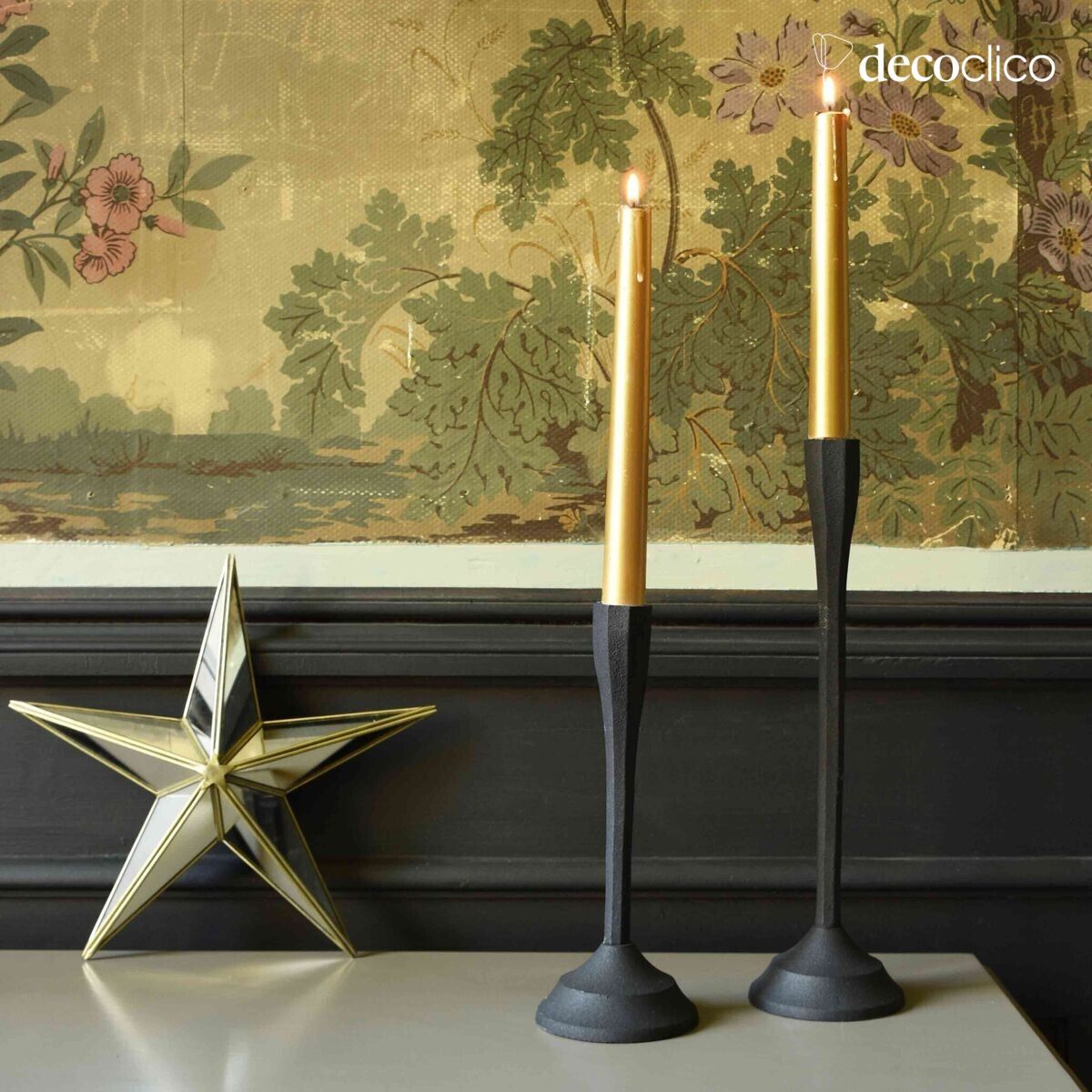 Set of 2 black metal candle holders H23 cm and H32 cm Tosca