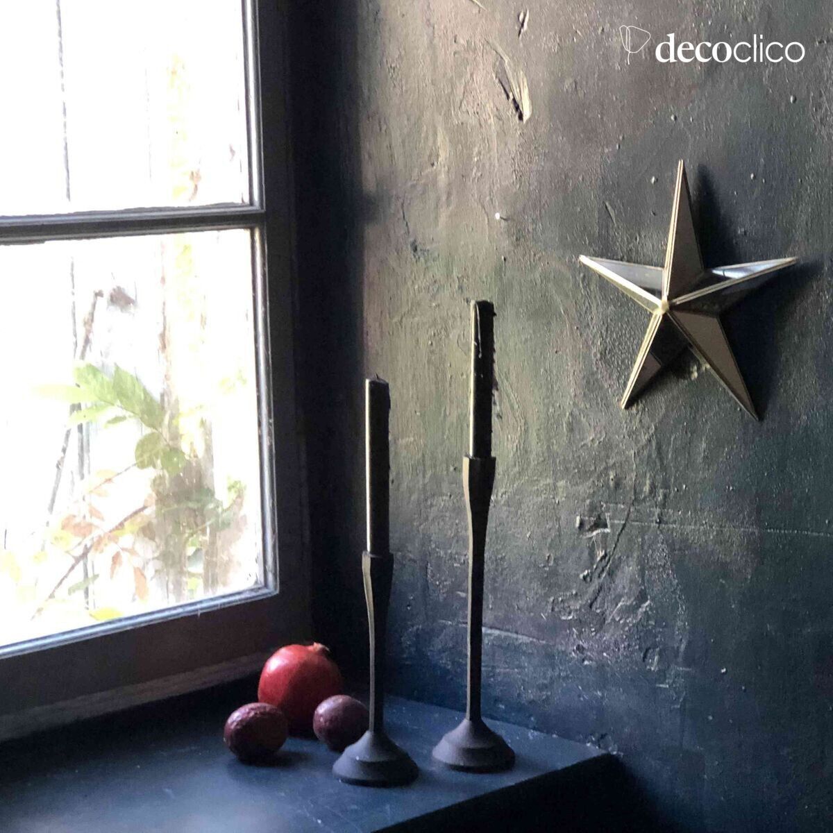 Set of 2 black metal candle holders H23 cm and H32 cm Tosca