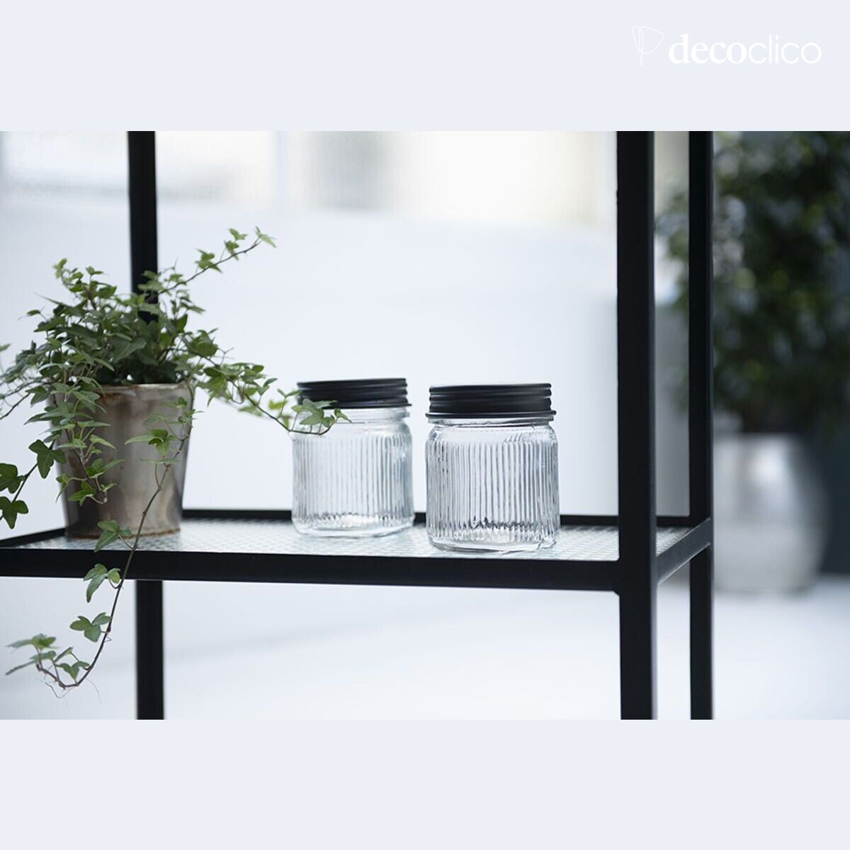 Set of 2 glass and black brass jars Chaumont