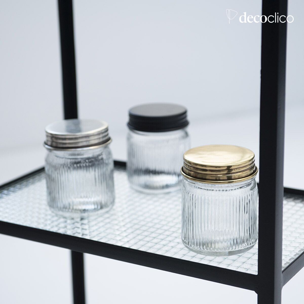 Set of 2 glass and black brass jars Chaumont