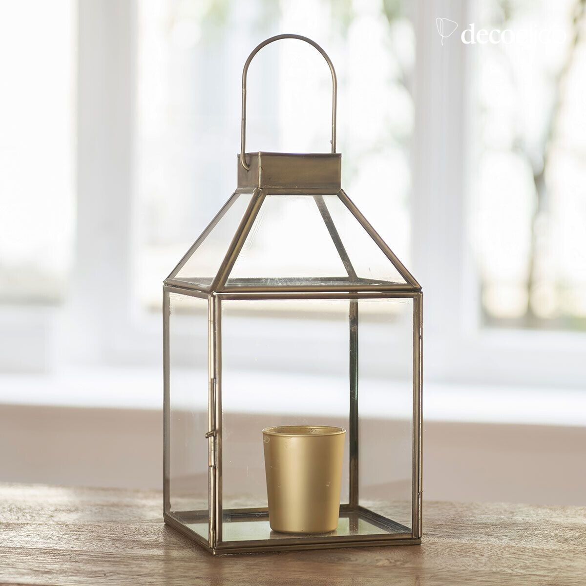 Set of 2 glass and brass lanterns with gold finish Mira