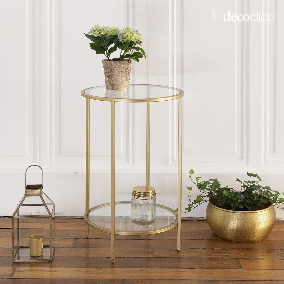 Set of 2 glass and brass lanterns with gold finish Mira