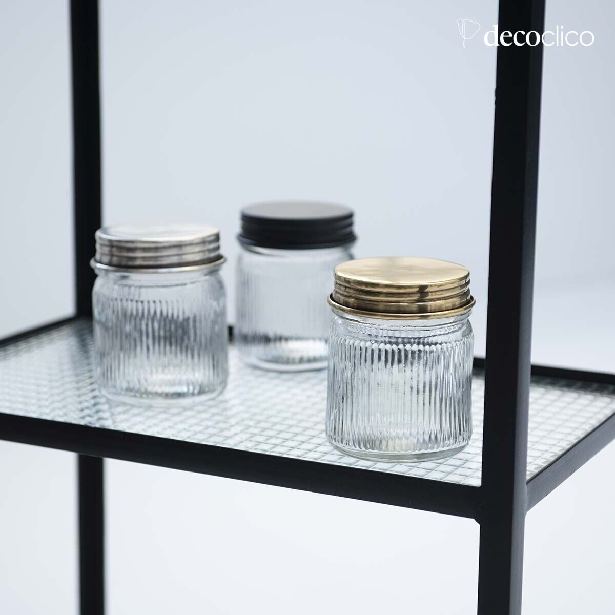 Set of 2 glass and silver-plated brass jars Chaumont
