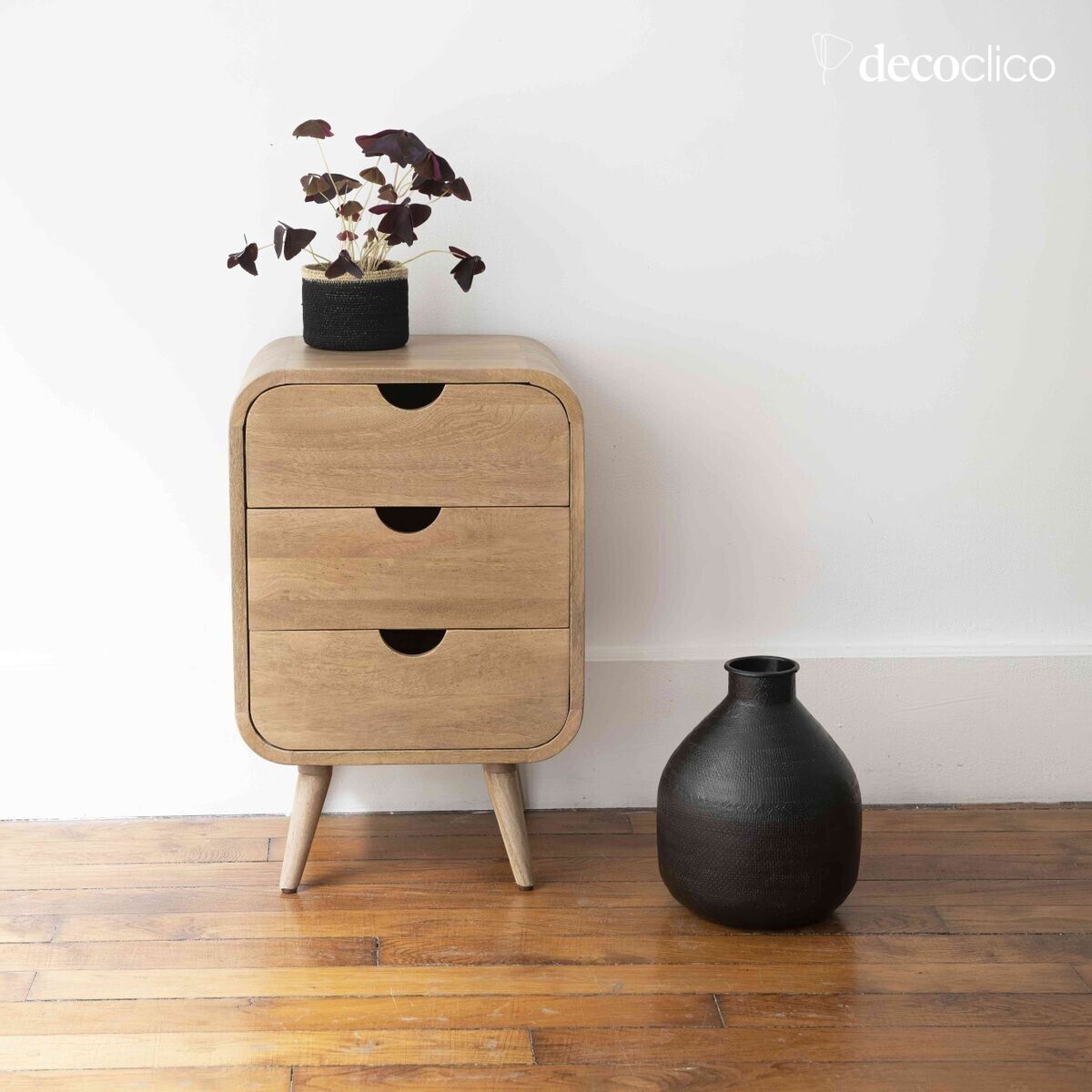 Set of 3 black seagrass boxes with natural edging  Bayadère