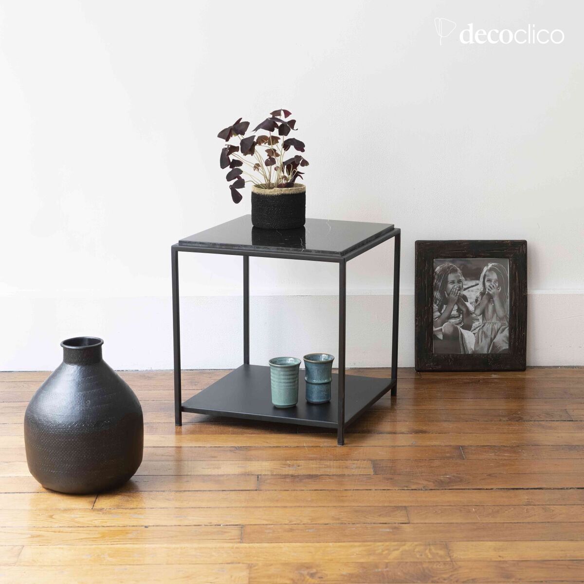 Set of 3 black seagrass boxes with natural edging  Bayadère