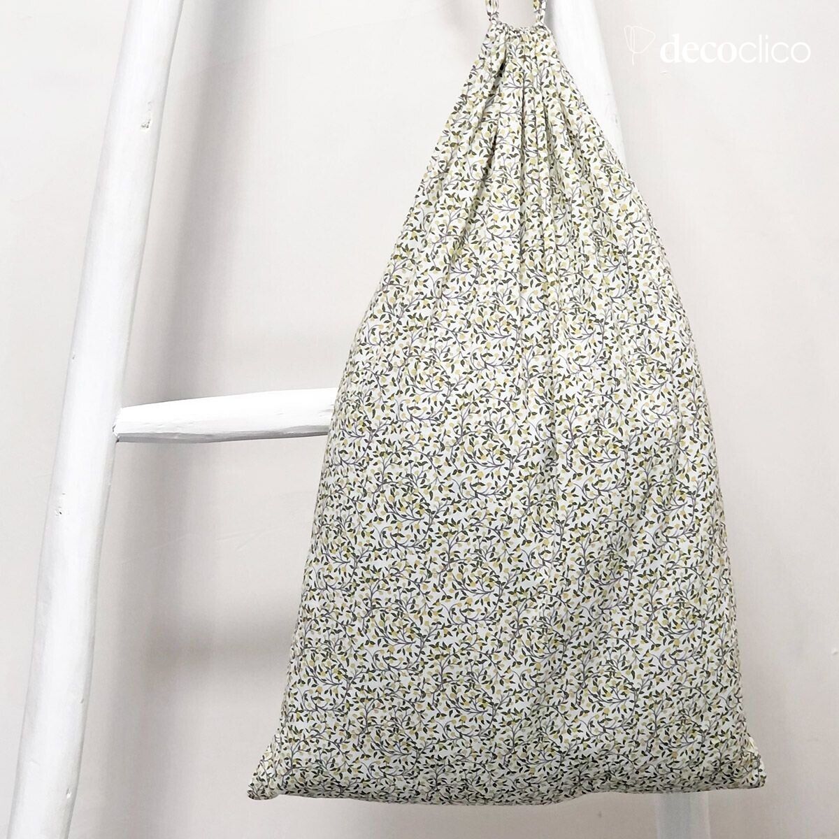 Set of 3 cotton laundry bags, white with floral print, checked, gingham Romy 36