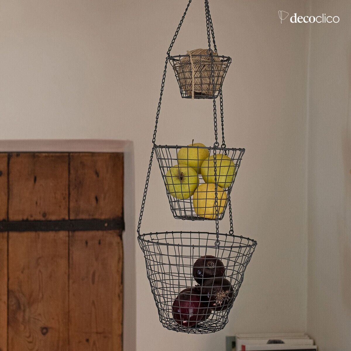 Set of 3 hanging baskets in anthracite mesh metal Greed