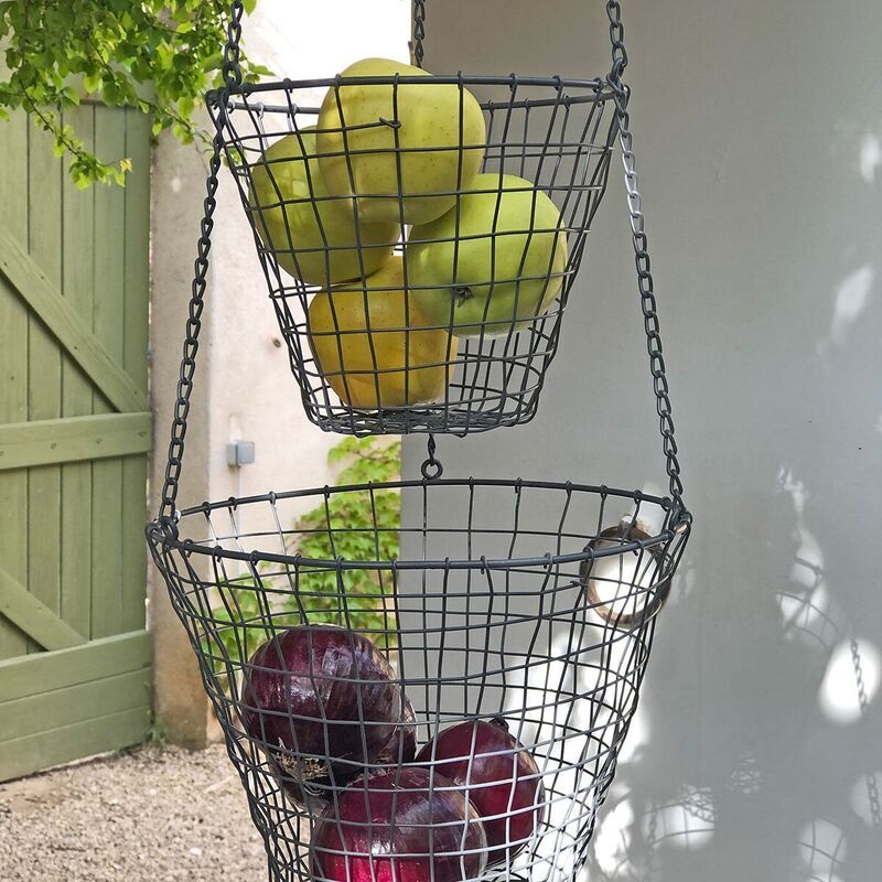 Set of 3 hanging baskets in anthracite mesh metal Greed
