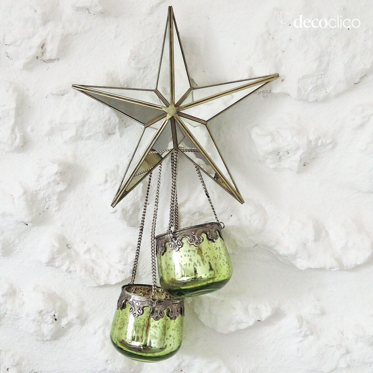 Set of 3 Indian mercury glass candle holders to hang