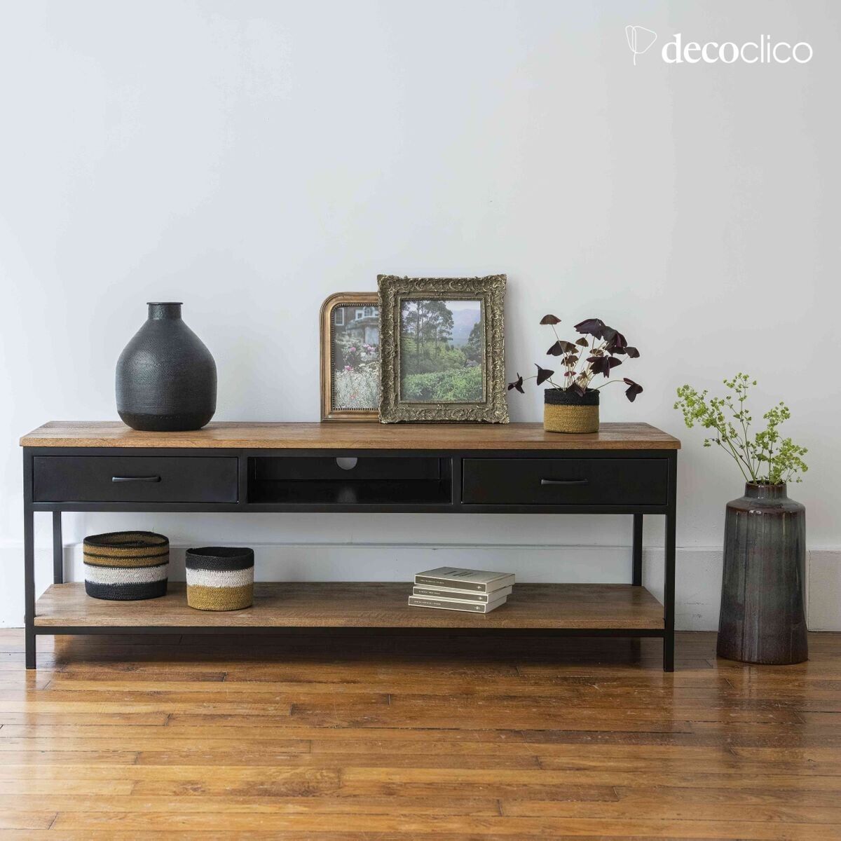 Set of 3 sea-grass boxes with white, mustard and black stripes Bayadère Casa