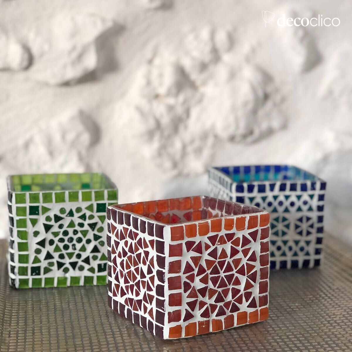 Set of 3 square glass mosaic candle holders / votive holders Bangalore