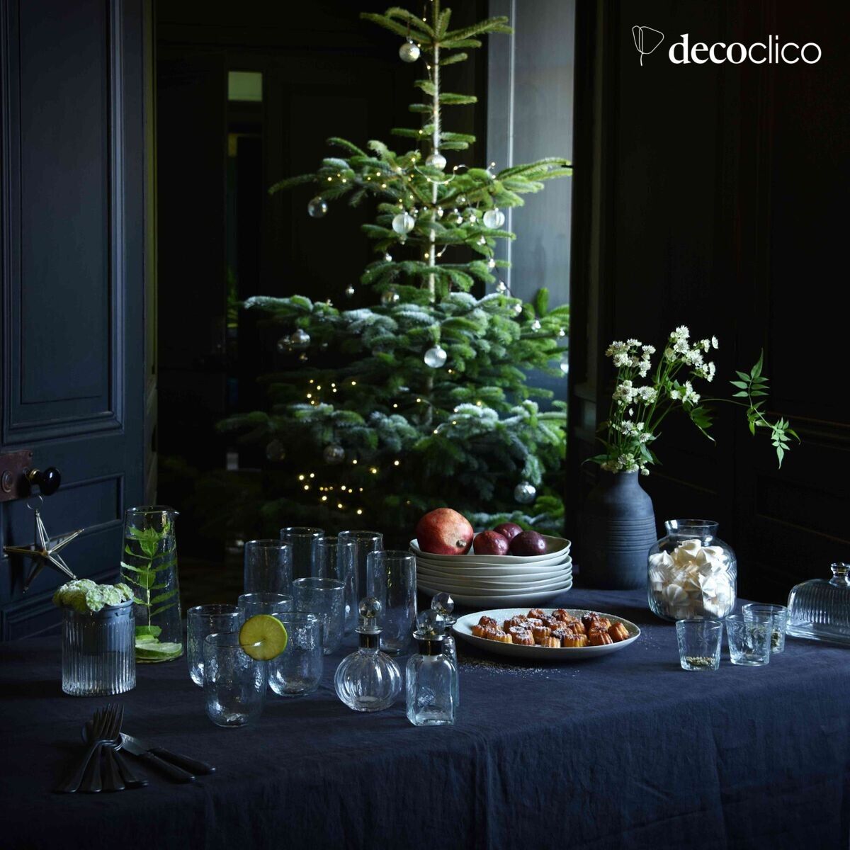 Set of 3 transparent engraved glass candle holders Castille