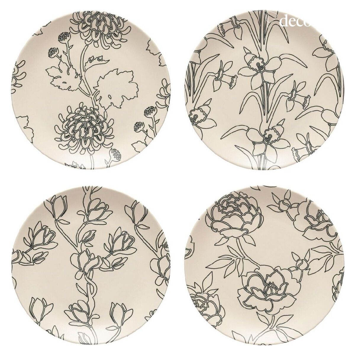 Set of 4 ceramic Flora dessert plates