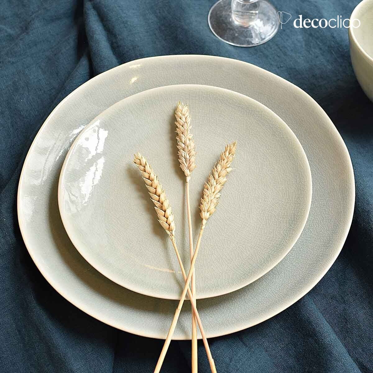 Set of 4 crackled aqua green ceramic dessert plates  Frost