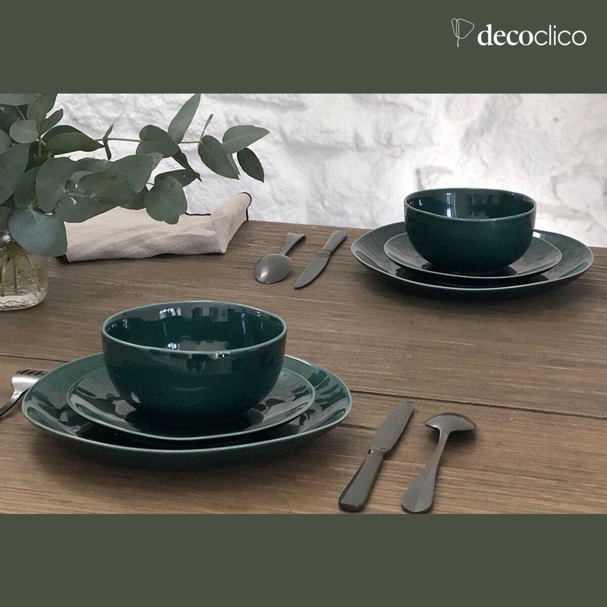 Set of 4 English green ceramic bowls Lagune