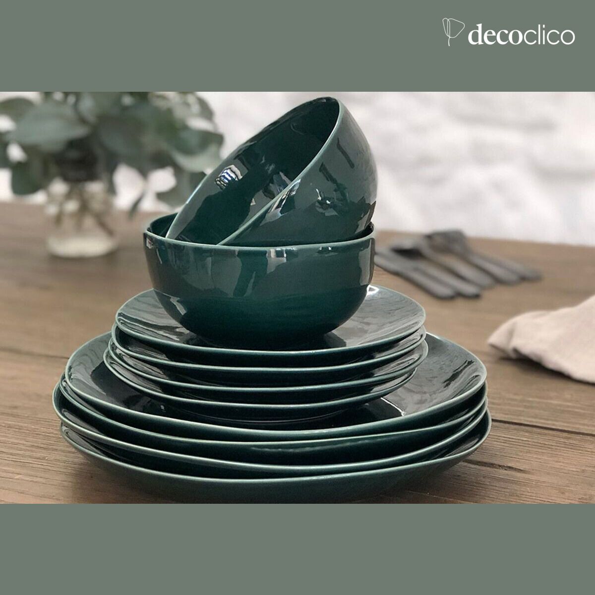 Set of 4 English green ceramic bowls Lagune