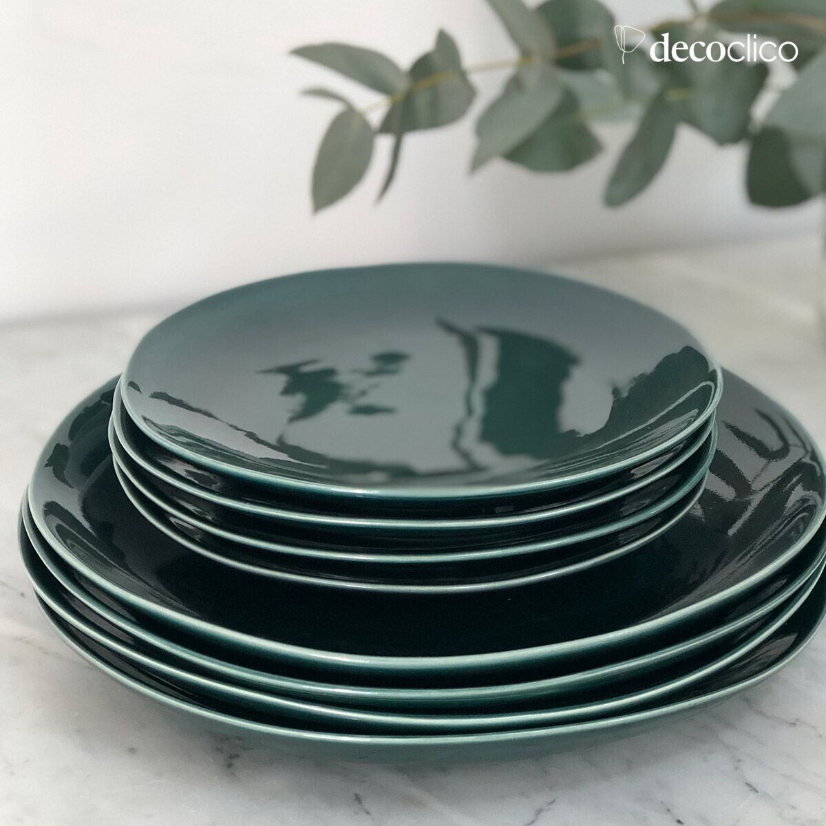 Set of 4 English green ceramic dessert plates  Lagune