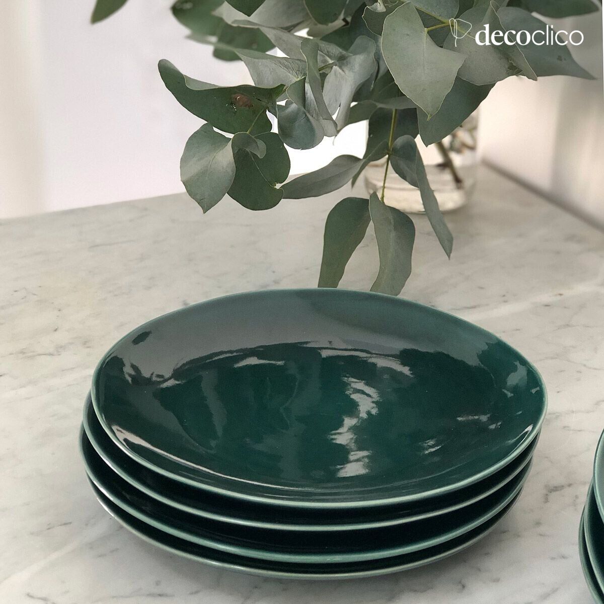 Set of 4 English green ceramic dessert plates  Lagune