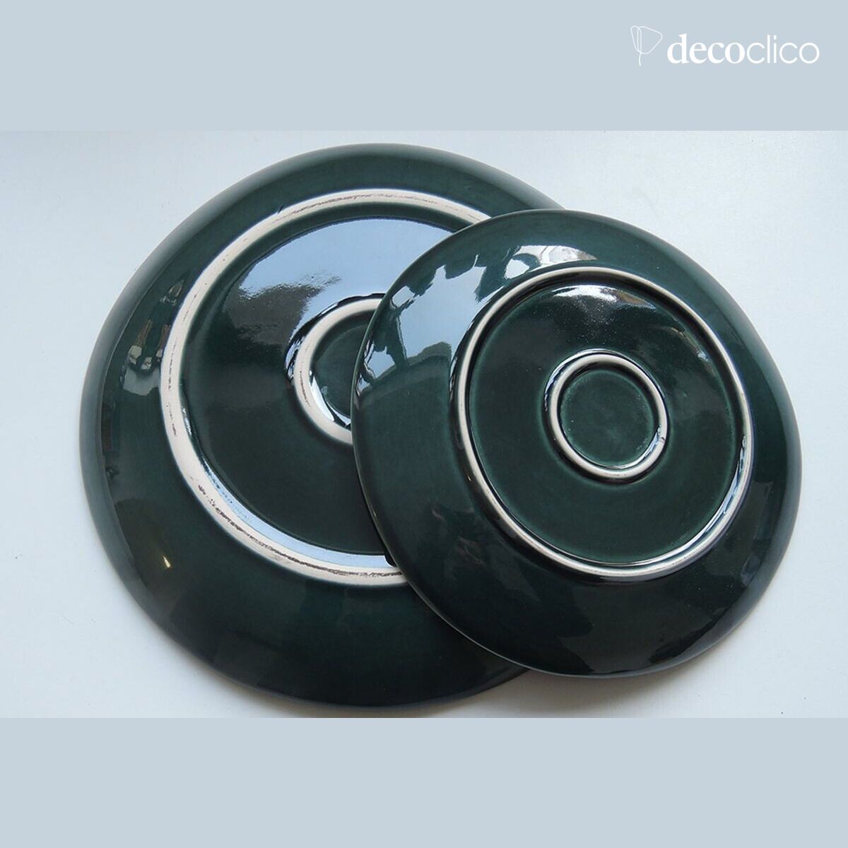 Set of 4 flat English green ceramic plates  Lagune