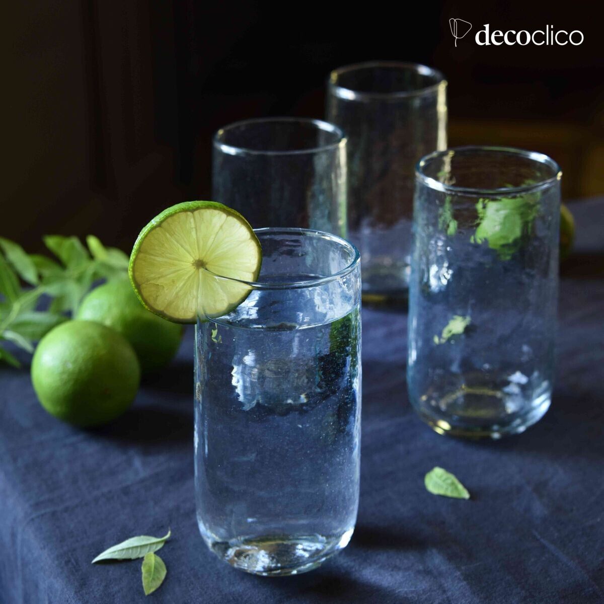 Set of 4 tall glasses in dappled glass