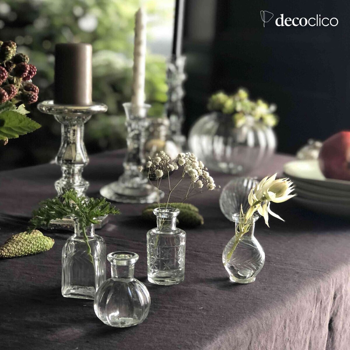 Set of 4 transparent engraved glass solifores Castille