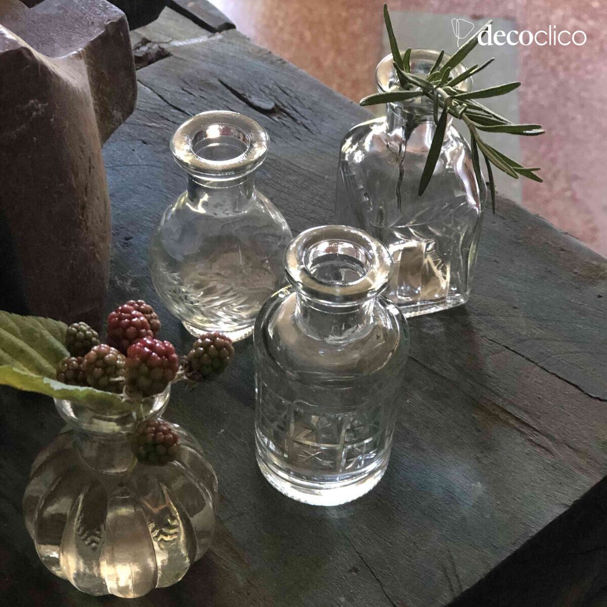 Set of 4 transparent engraved glass solifores Castille