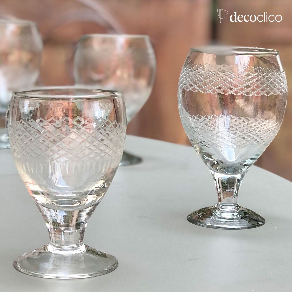 Set of 4 water glasses in etched glass with a soccer ball design